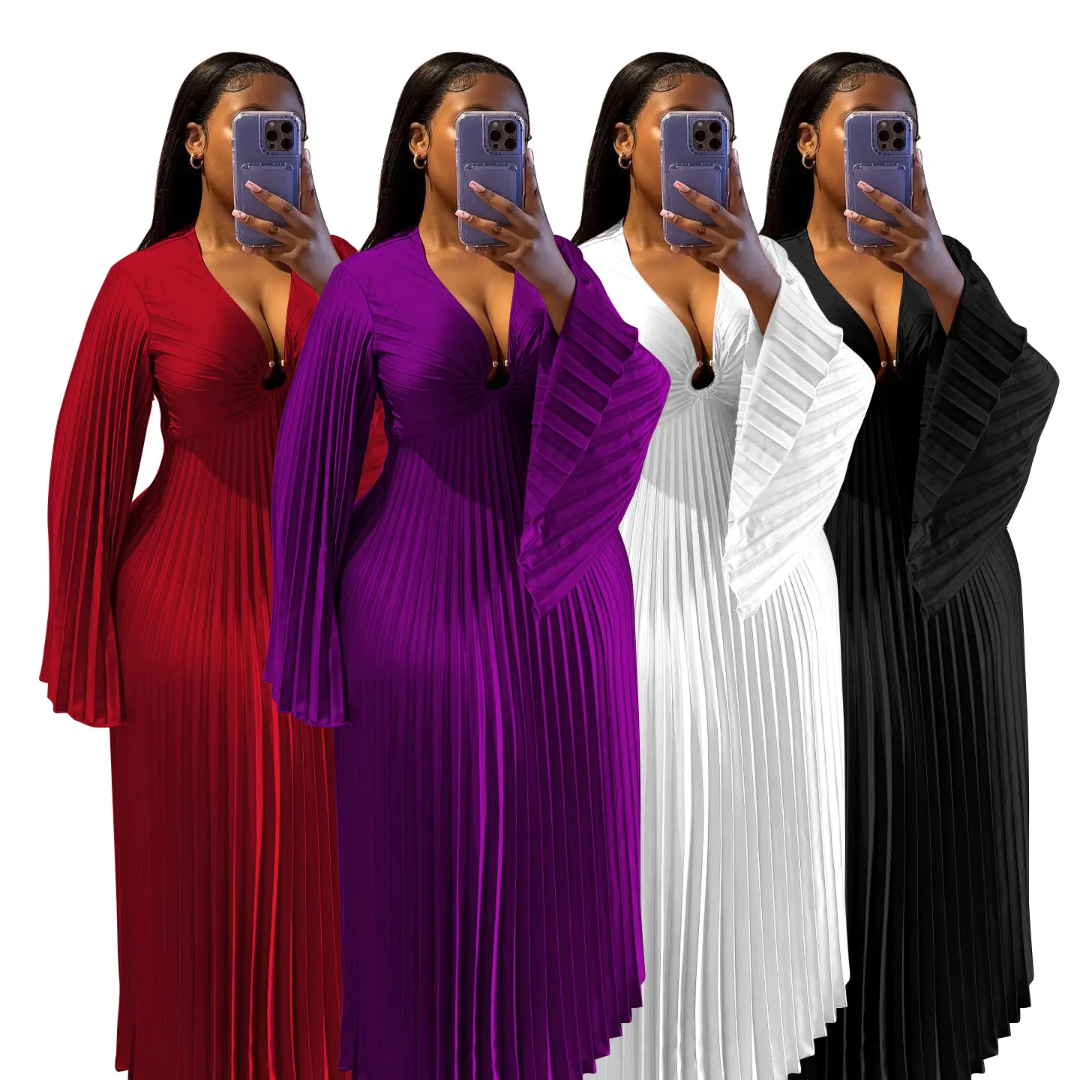 Robe3: Robe élégante plisser en col V
