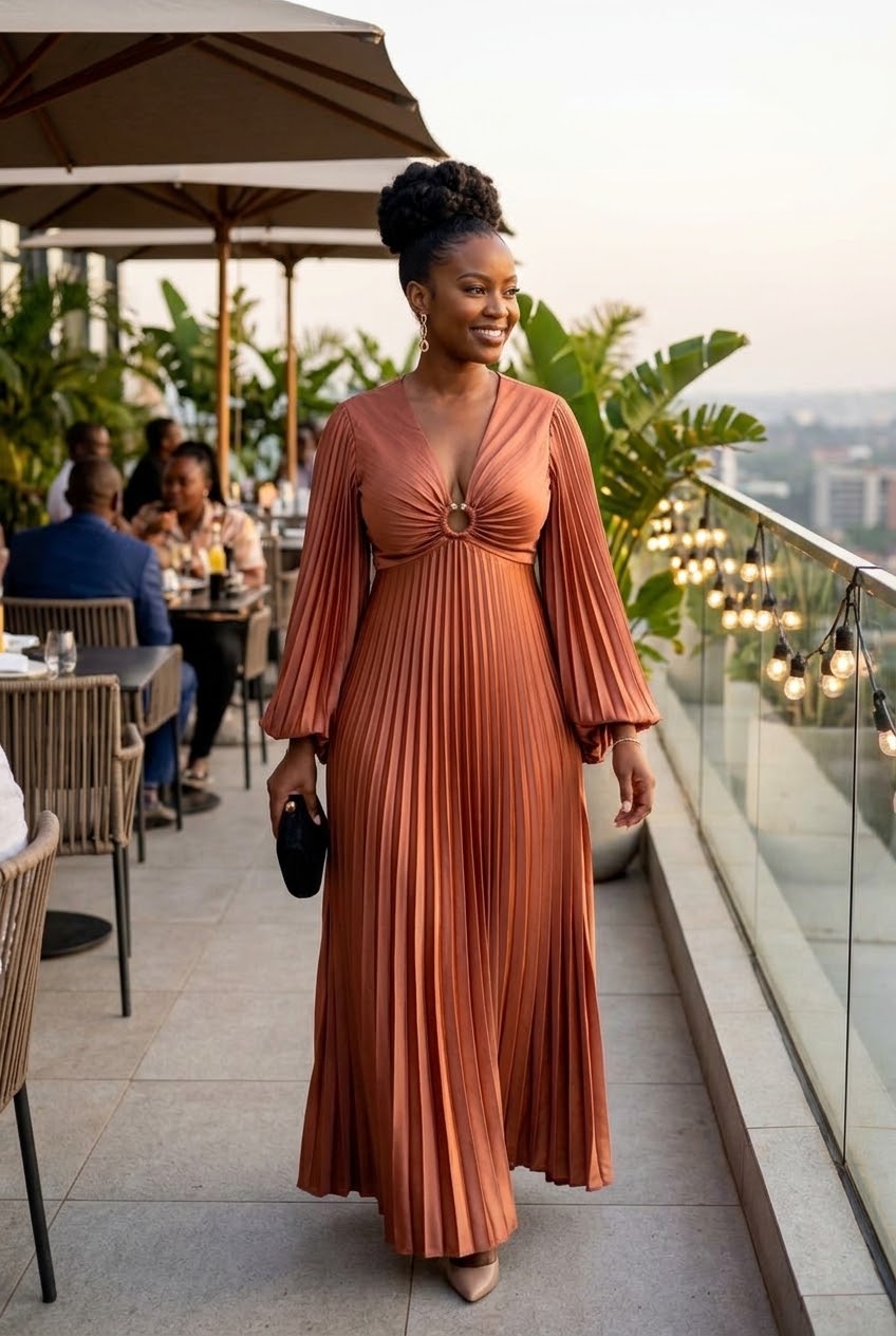 Robe3: Robe élégante plisser en col V