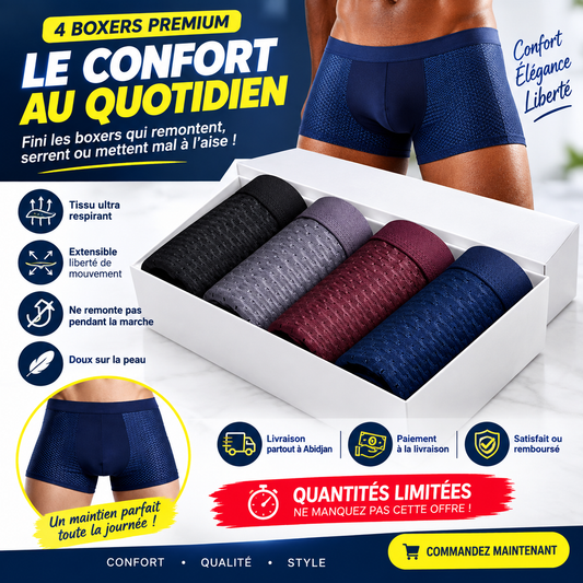 🔥4 BOXERS PREMIUM RESPIRANTS POUR HOMME (STOCK LIMITÉ)